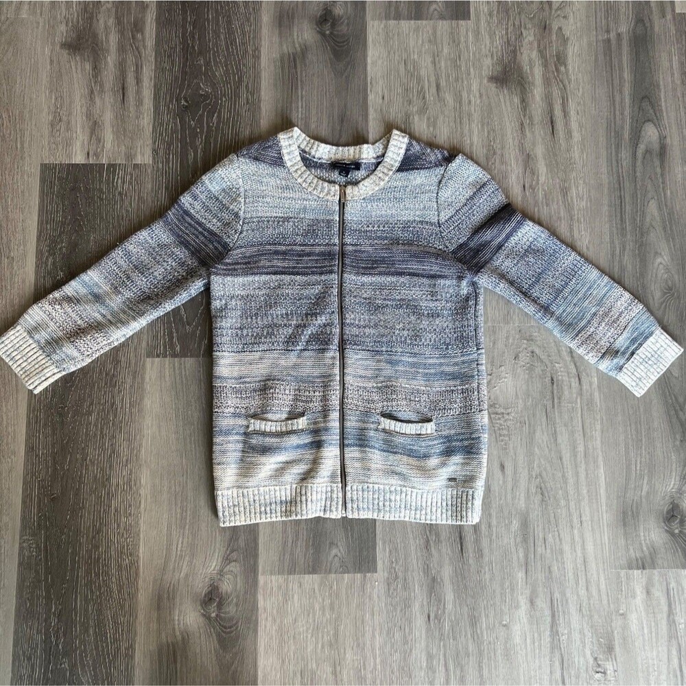 Tommy Hilfiger Womens Full-Zip Striped Cardigan Sweater Size M Blue/Gray
